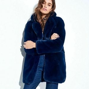 NWT Apparis Eloise Faux-Fur Coat Dark Blue Navy